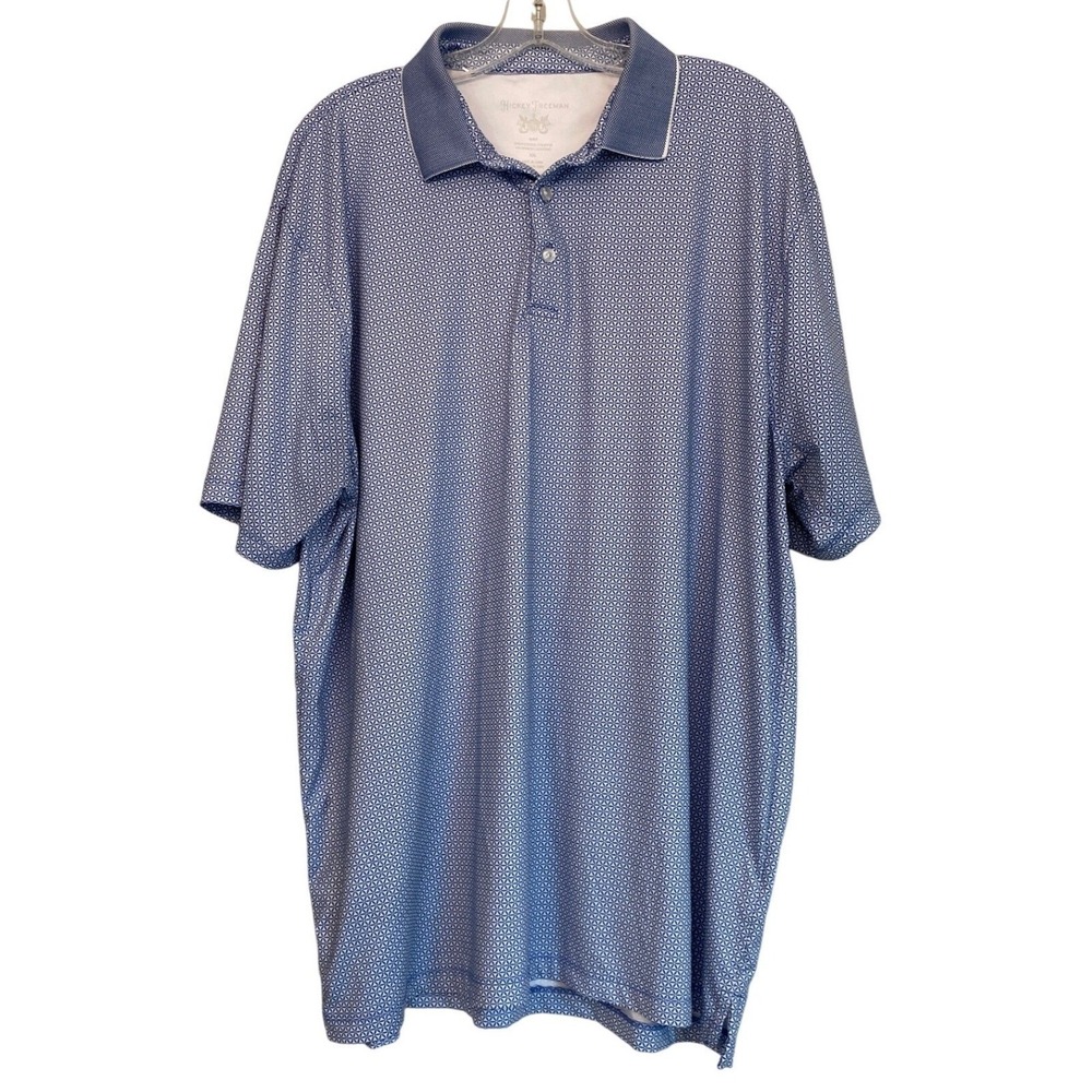Hickey Freeman Mens Golf Polo Shirt XXL Blue Geo Print Short Sleeve Collared - Picture 1 of 9